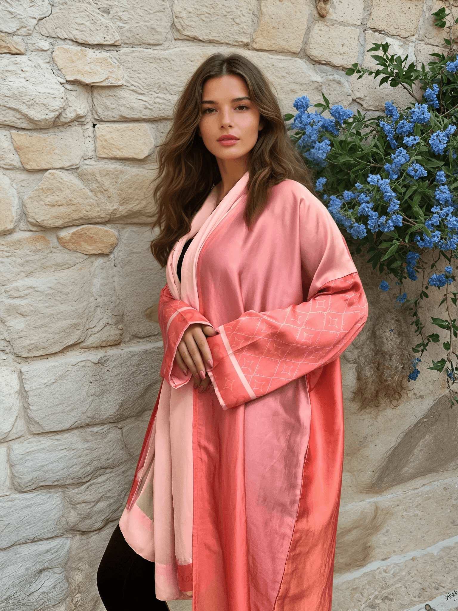 Close-up of the Barbie-Inspired Pink Abaya Set with scarf, styled for a fashionable and modest outfit option.