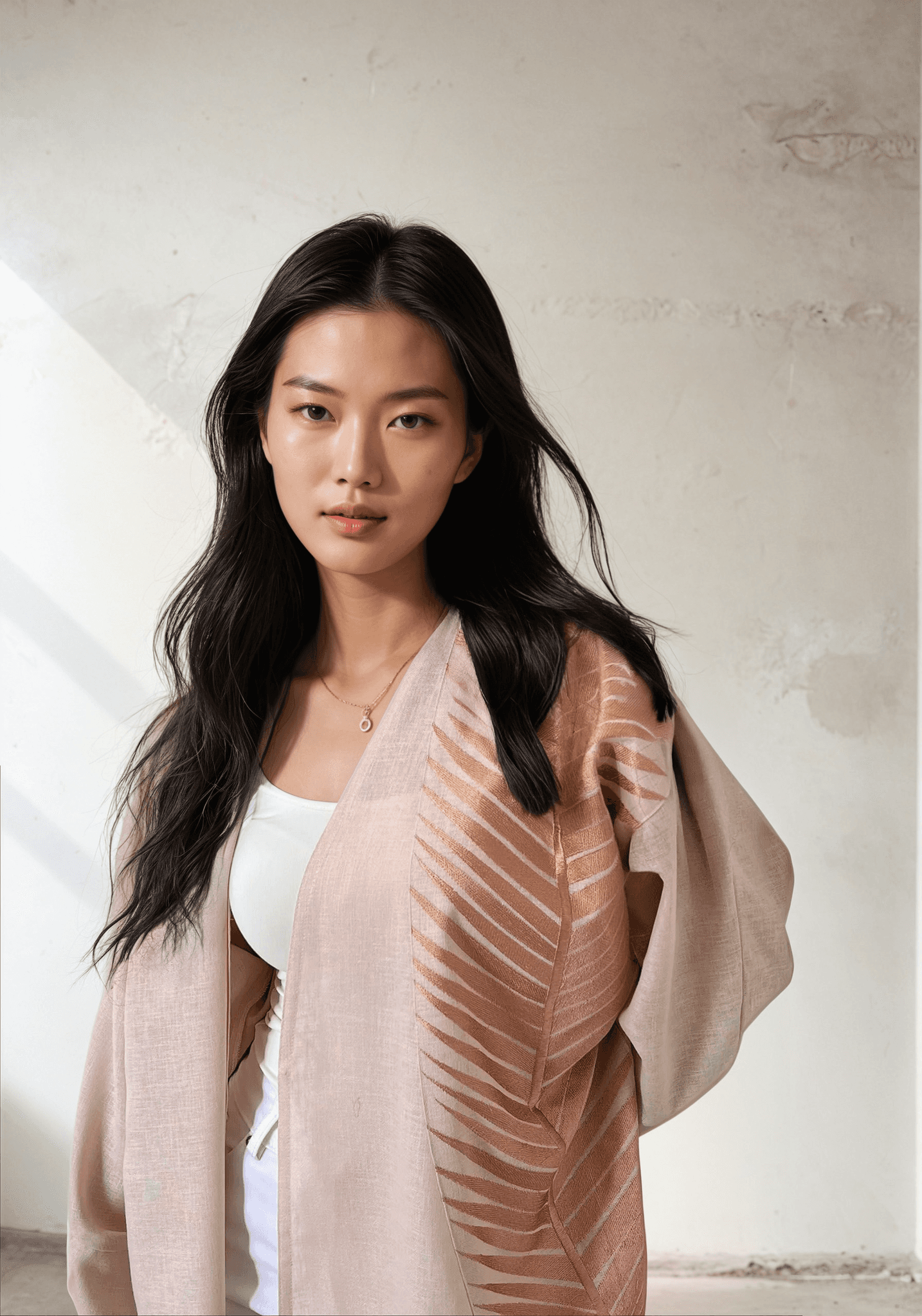 Rosé Gold Abaya - Breast Cancer Awareness | Solidarity, Hope. Stylish rose gold abaya with soft pink hues, perfect for supporting awareness in fashion.