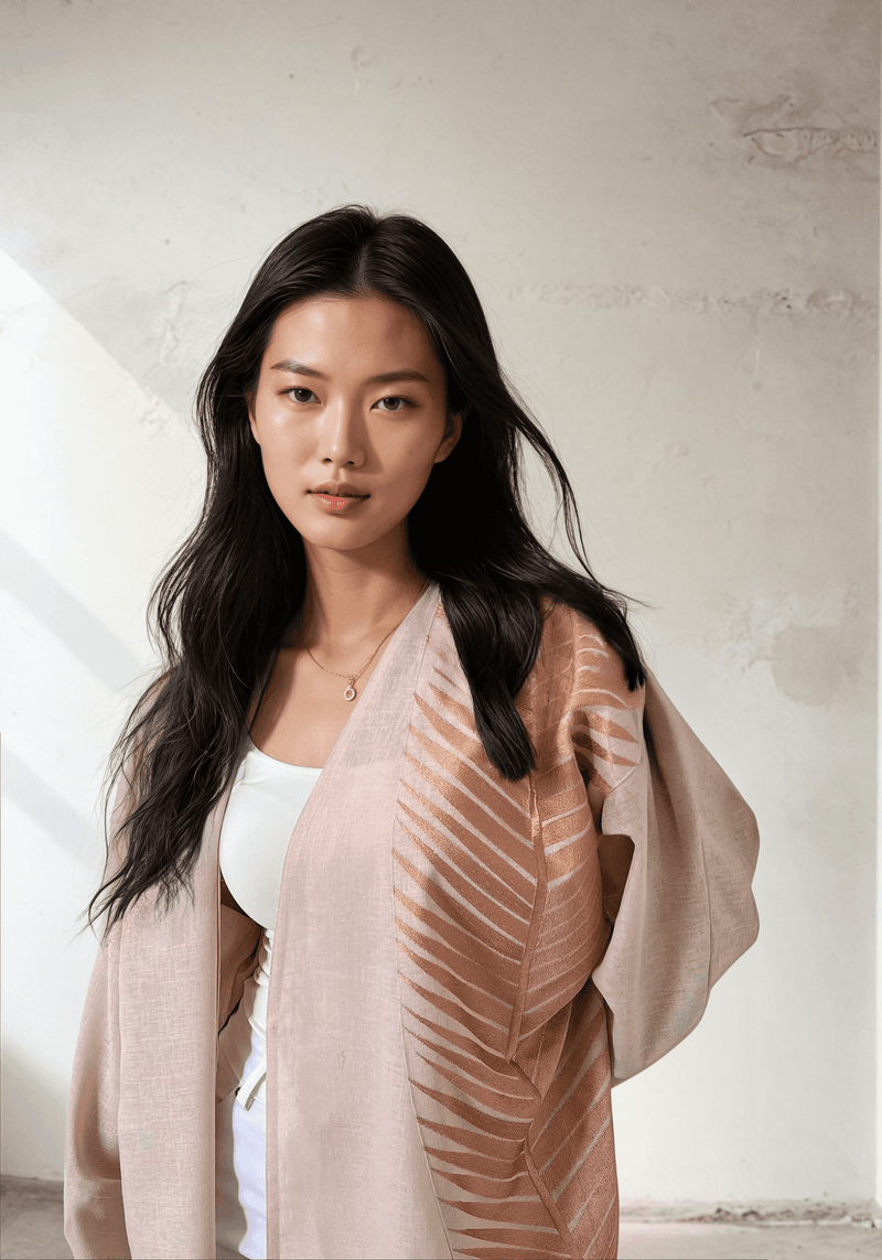 Rosé Gold Abaya - Breast Cancer Awareness | Solidarity, Hope. Stylish rose gold abaya with soft pink hues, perfect for supporting awareness in fashion.