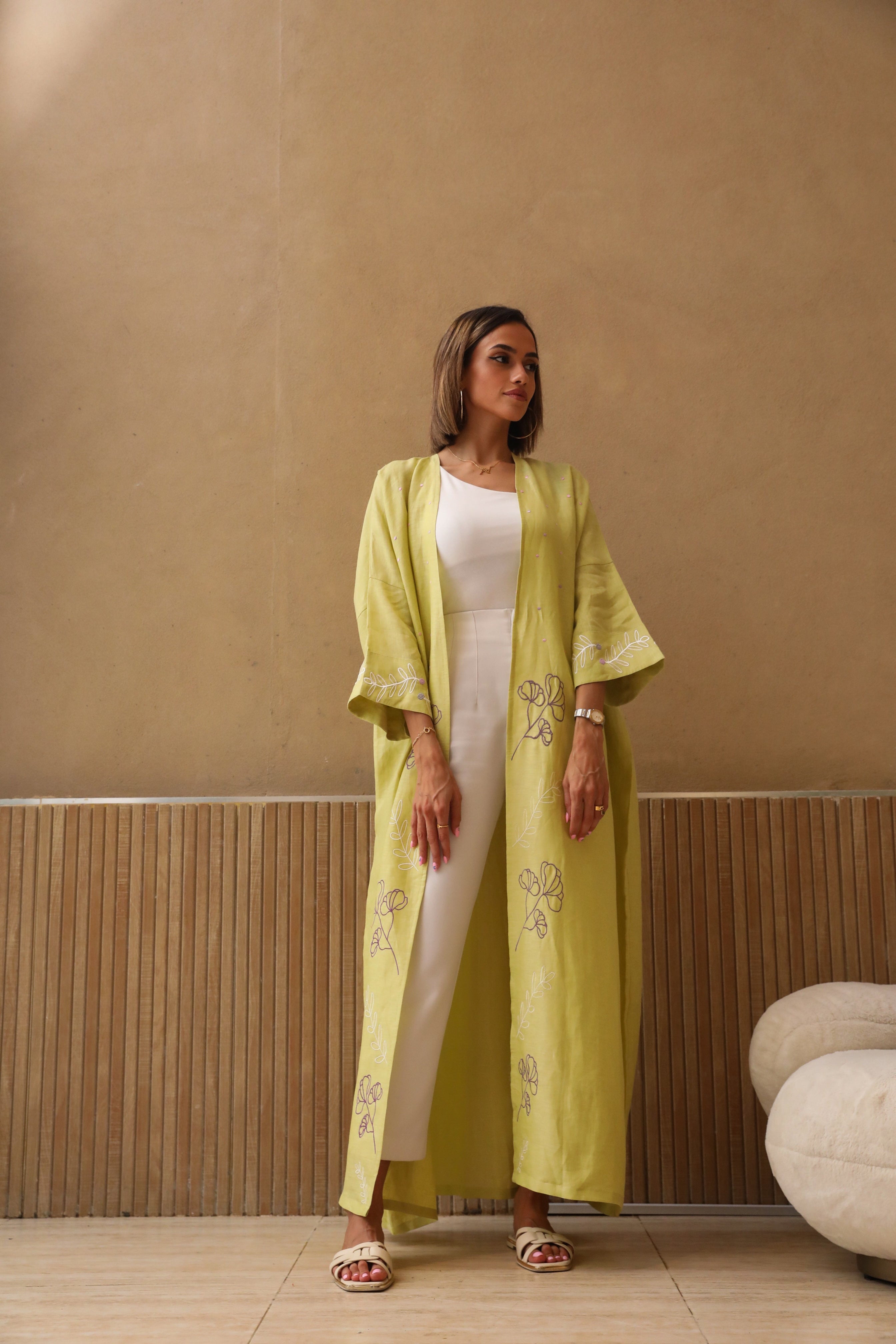 I Need a Yellow Abaya - Embroidered Linen - Online Shopping - The Untitled Project