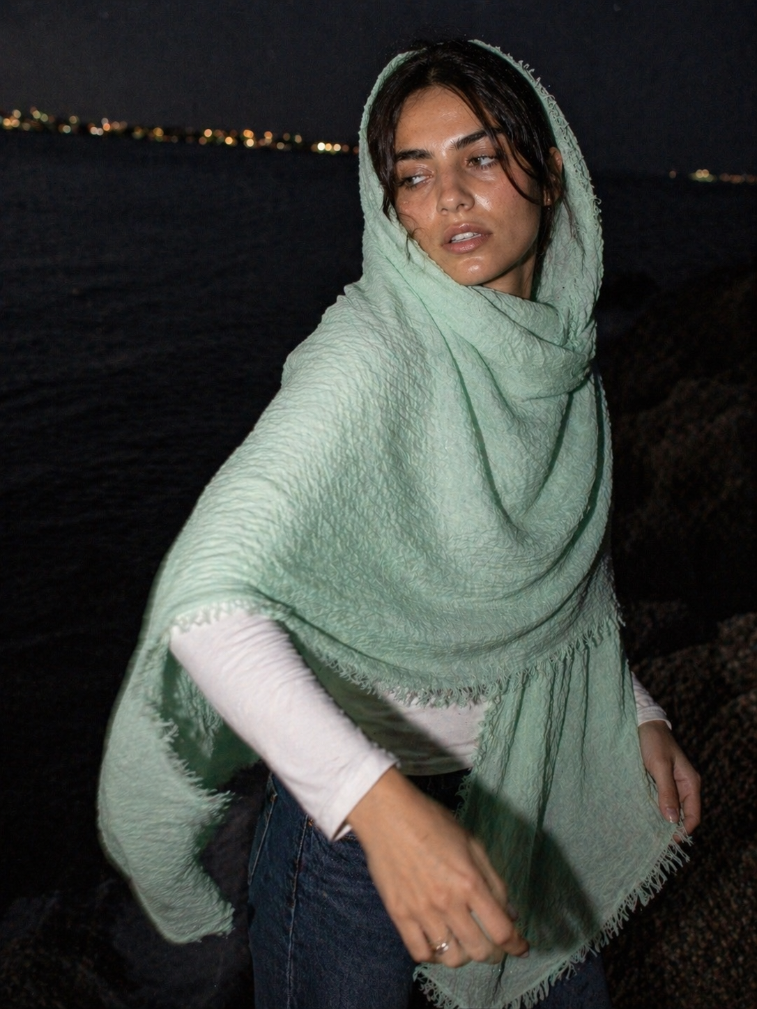 TEAL ME MORE - Crinkle Organic Cotton scarf-2