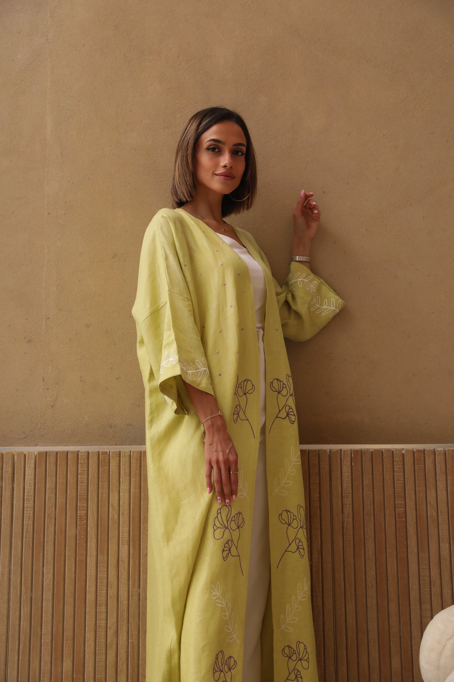 Load image into Gallery viewer, I Need a Yellow Abaya - Embroidered Linen - Online Shopping - The Untitled Project
