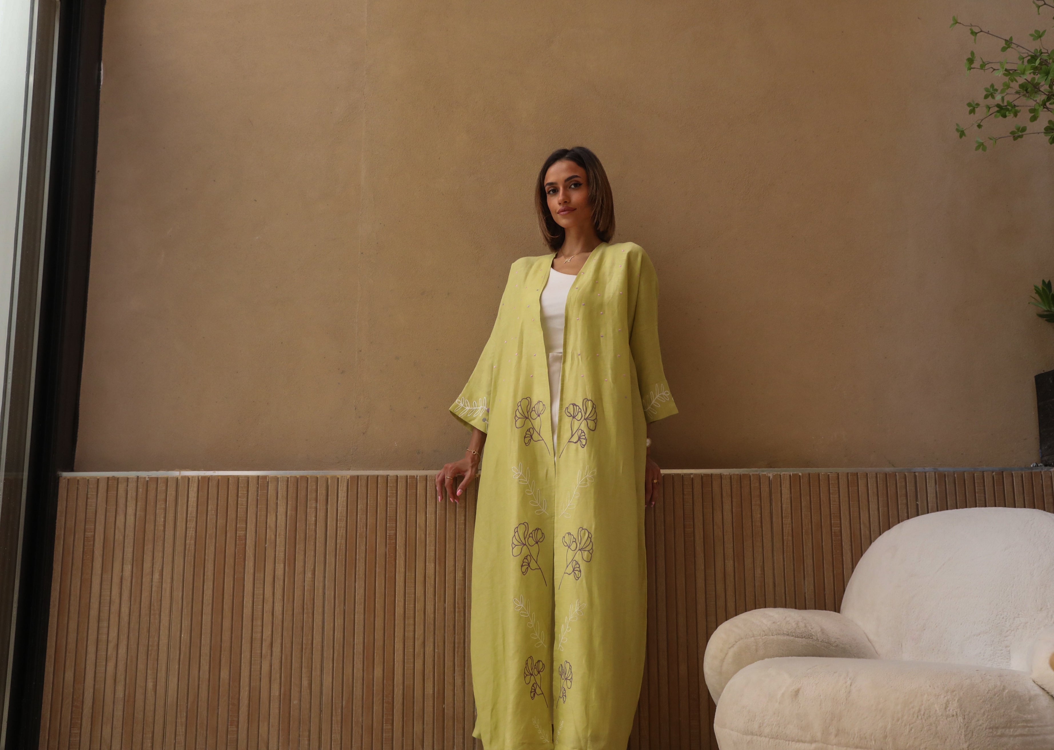 I Need a Yellow Abaya - Embroidered Linen - Online Shopping - The Untitled Project