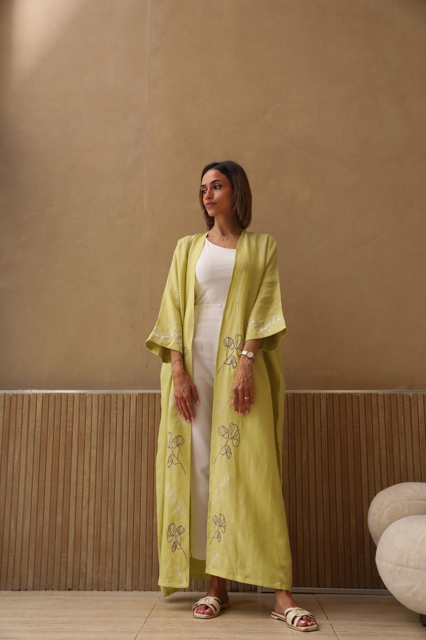 Load image into Gallery viewer, I Need a Yellow Abaya - Embroidered Linen - Online Shopping - The Untitled Project
