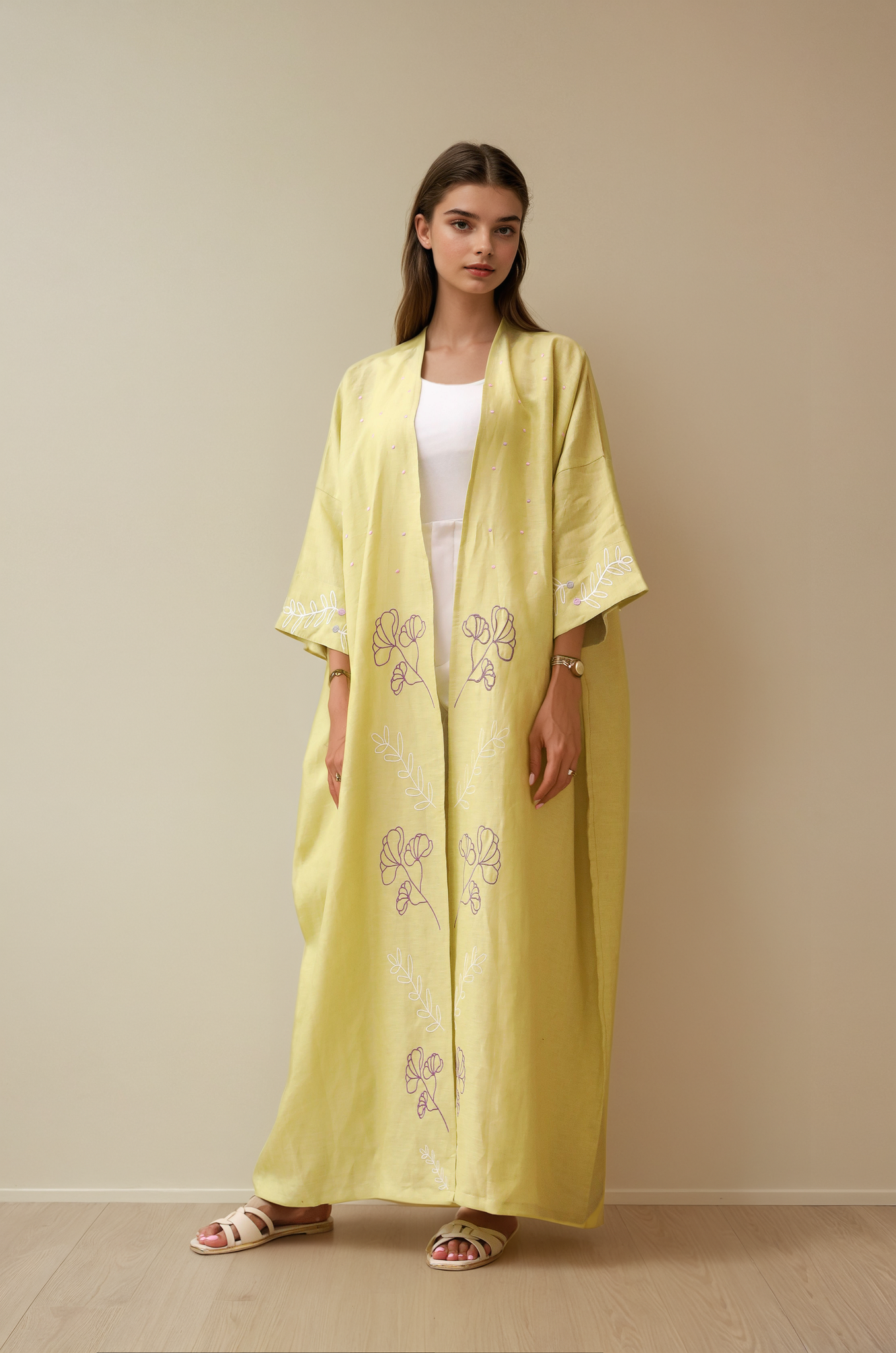 I Need a Yellow Abaya - Embroidered Linen