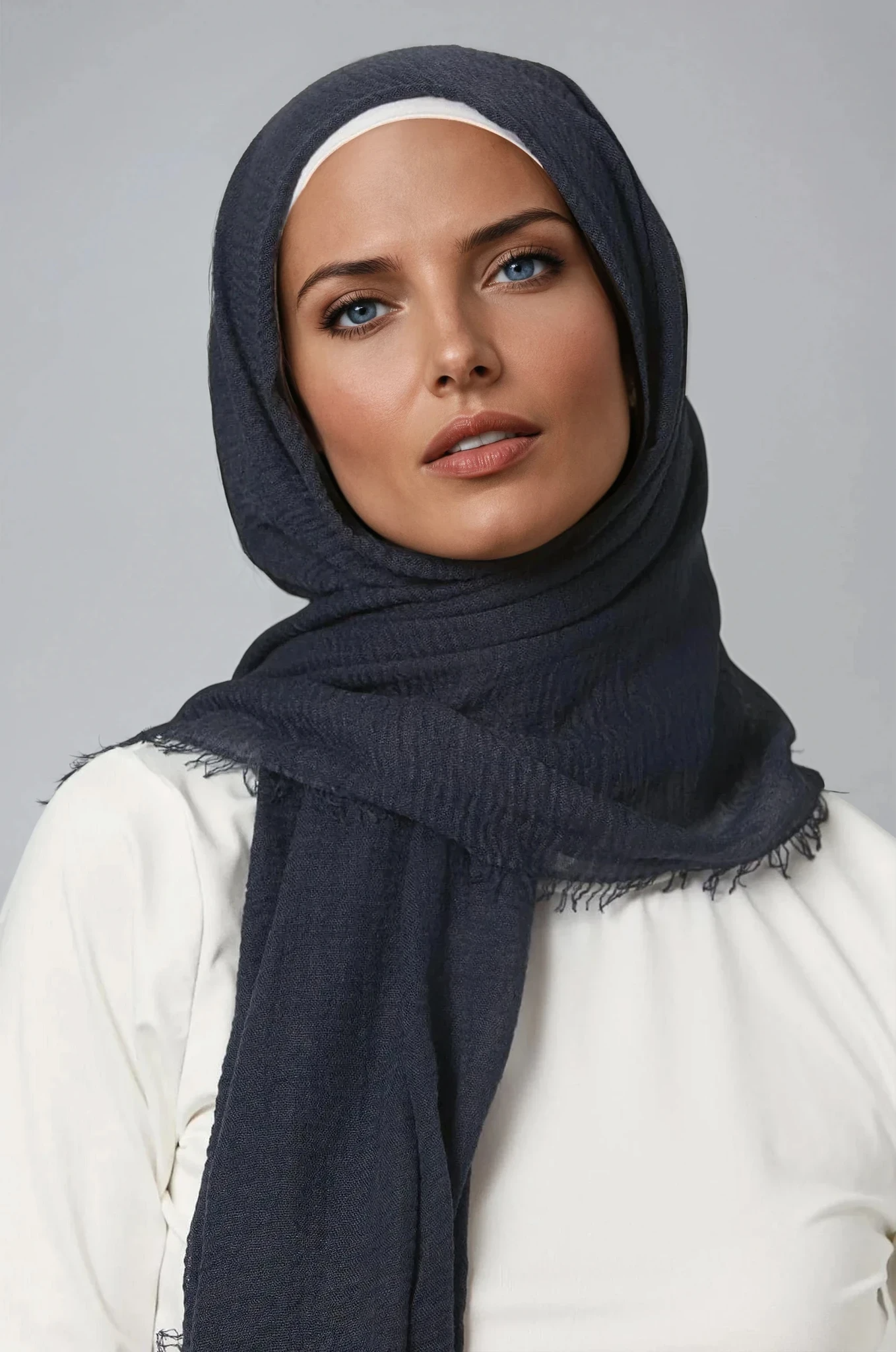 Washed Navy - Crinkle Organic Cotton Scarf