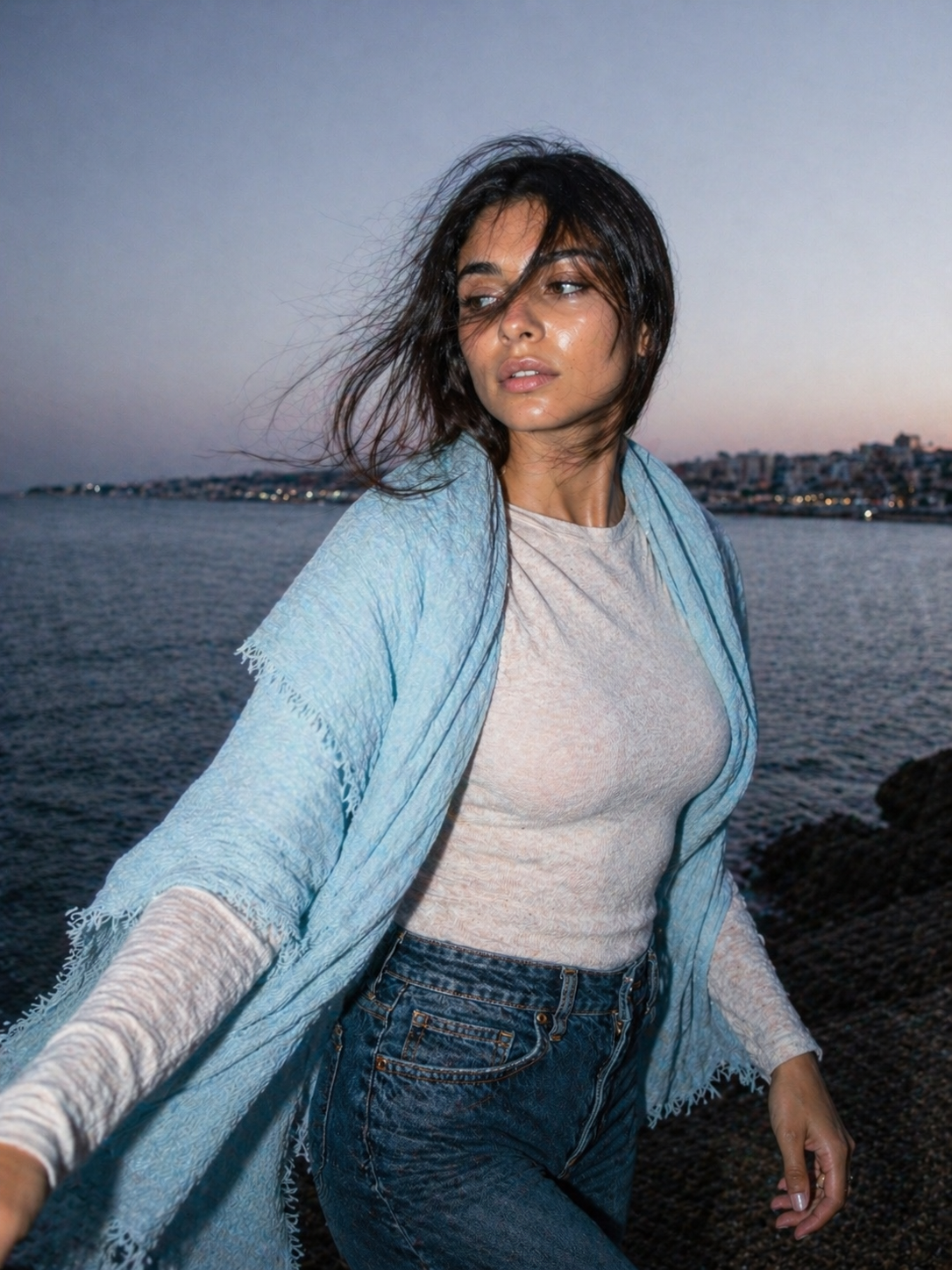 Powder Blue - Crinkle Organic Cotton Scarf