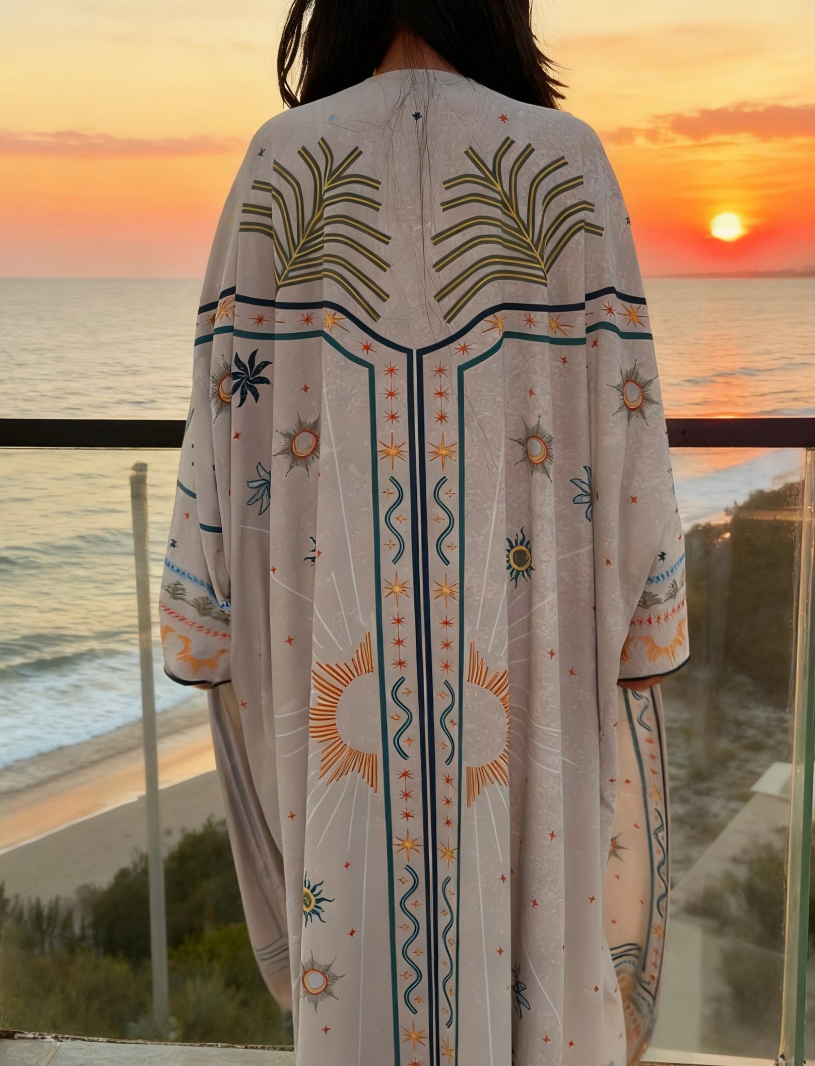 Summer printed abaya with silk fabric and lightweight feel