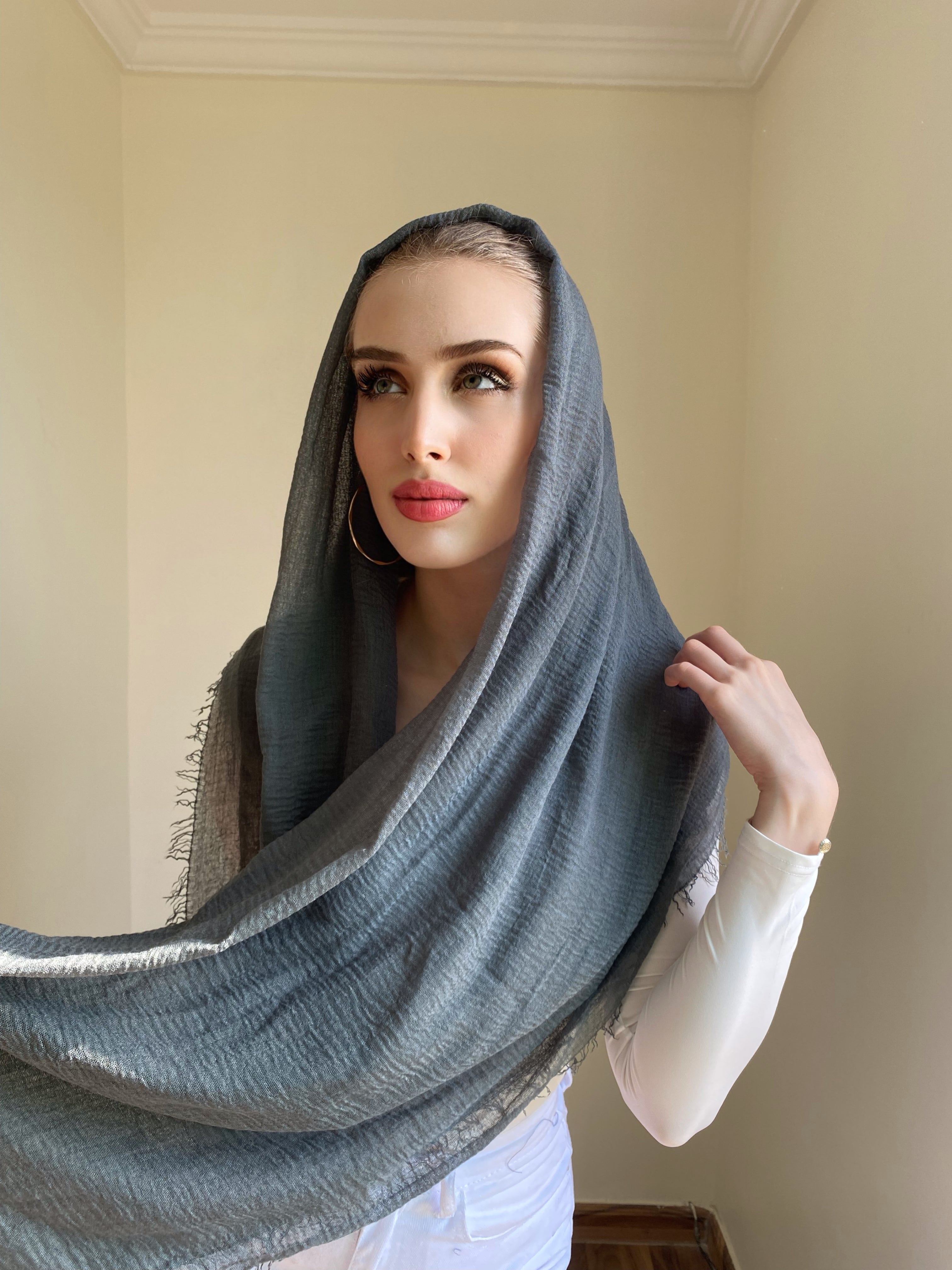 Dark Gray - Crinkle Organic Cotton Scarf - Online Shopping - The Untitled Project